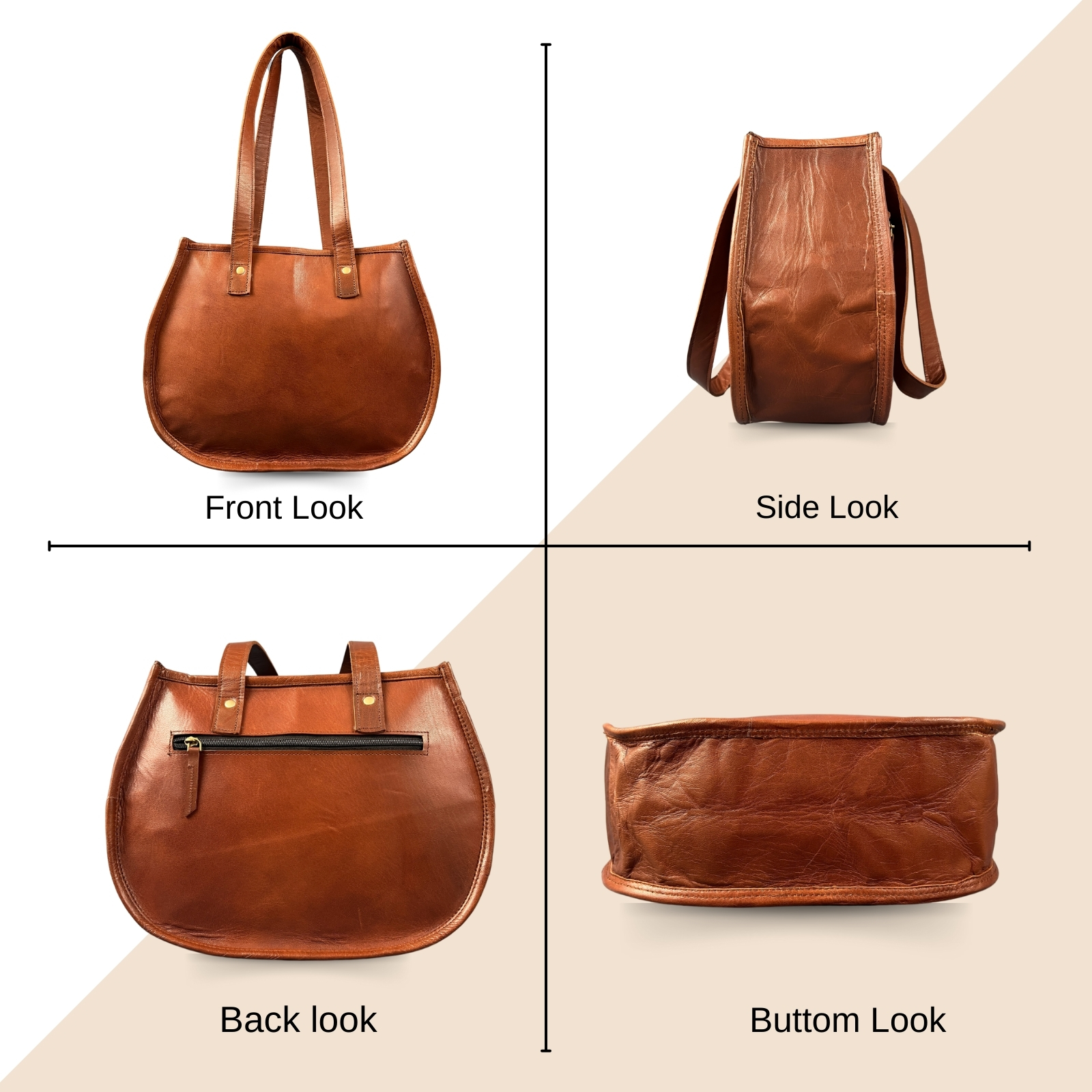 Madosh, Genuine Leather Classic Brown Half Moon Shoulder Tote Style Fashion Sleek Everyday Handbag Purse for Women